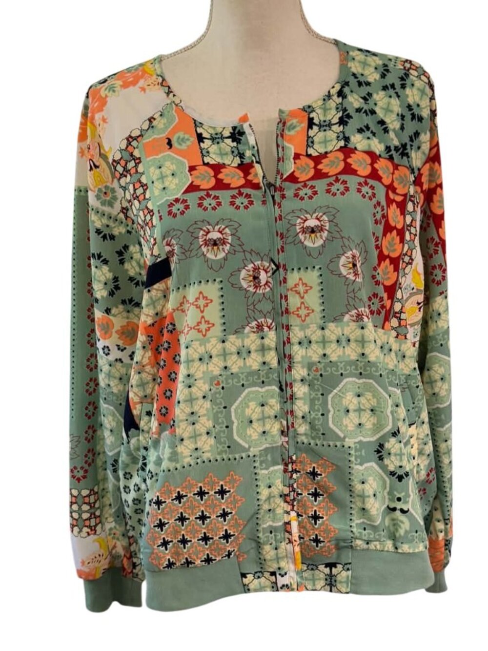 New York & Company Women's Floral Full Zip Long Sleeve Jacket